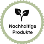 icon, mit pflanze und dem satz "nachhaltige Produkte"